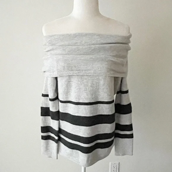 LOFT | Striped Foldover Off Shoulder Sweater *NWT* - Picture 2 of 13